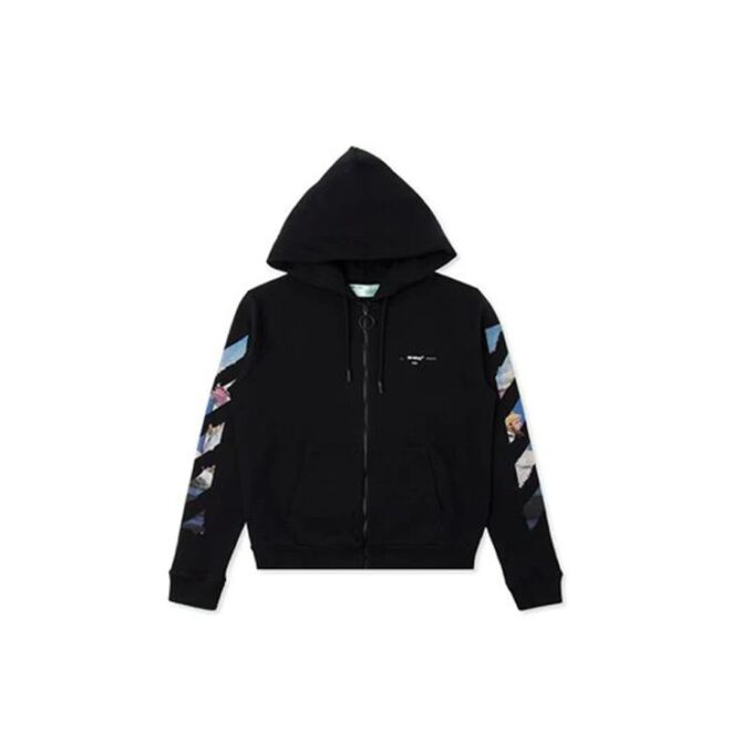 Off-White Hombre Estampado Pintura Patrón de Flechas Cremallera Clásico Negro