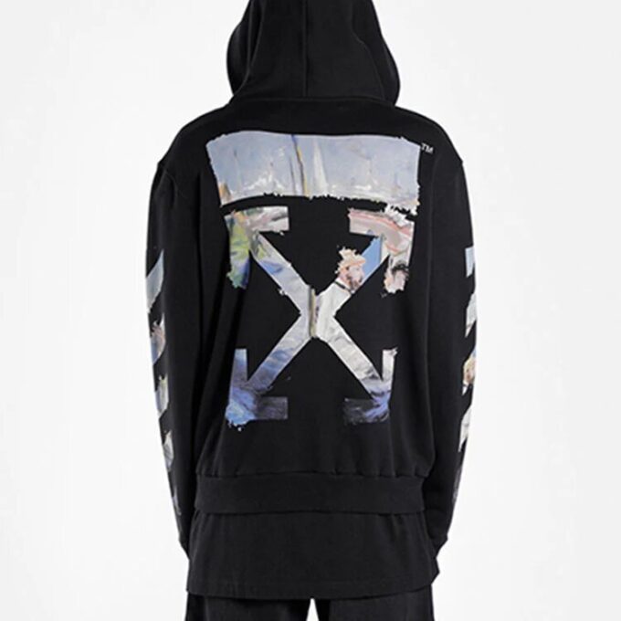 Off-White Hombre Estampado Pintura Patrón de Flechas Cremallera Clásico Negro