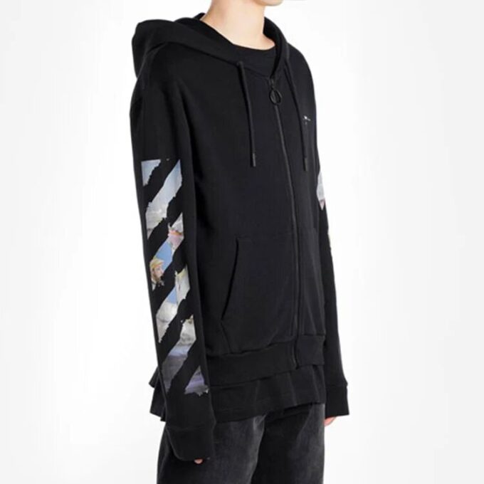 Off-White Hombre Estampado Pintura Patrón de Flechas Cremallera Clásico Negro