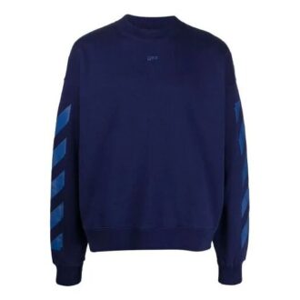 Off-White Hombre FW21 Camiseta de manga larga con cuello redondo, estampado geométrico de flechas de goma, corte holgado, azul Off-White Hombre FW21 Camiseta de manga larga con cuello redondo, estampado geométrico de flechas de goma, corte holgado, azul