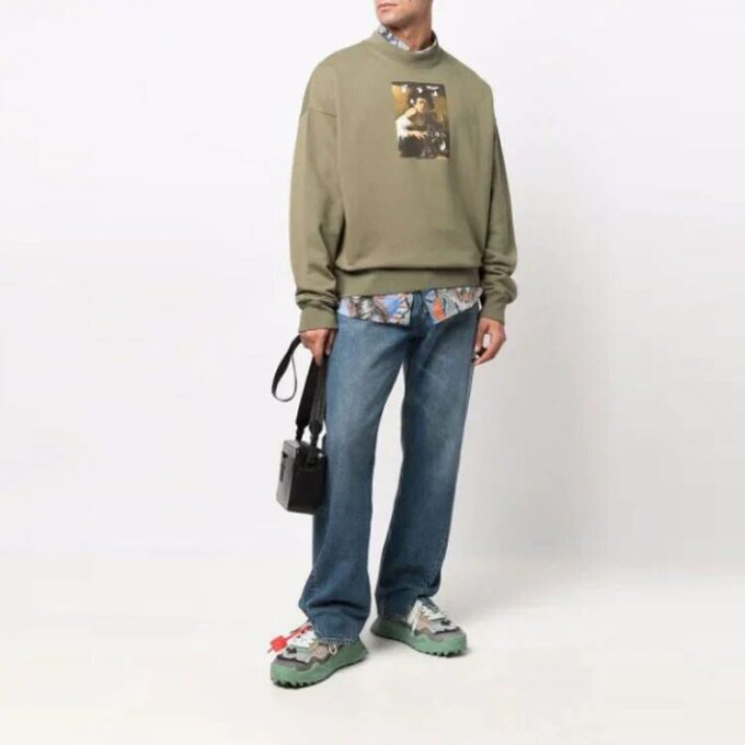 Off-White Hombre FW21 Caravaggio Painting Sin capucha Corte holgado Verde