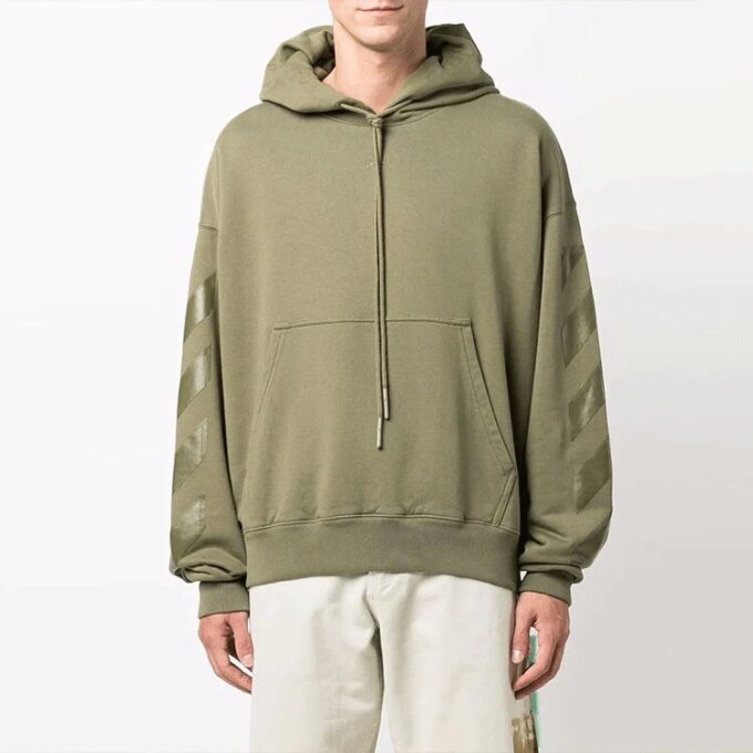 Off-White Hombre FW21 Estampado con capucha Manga larga Corte holgado Verde