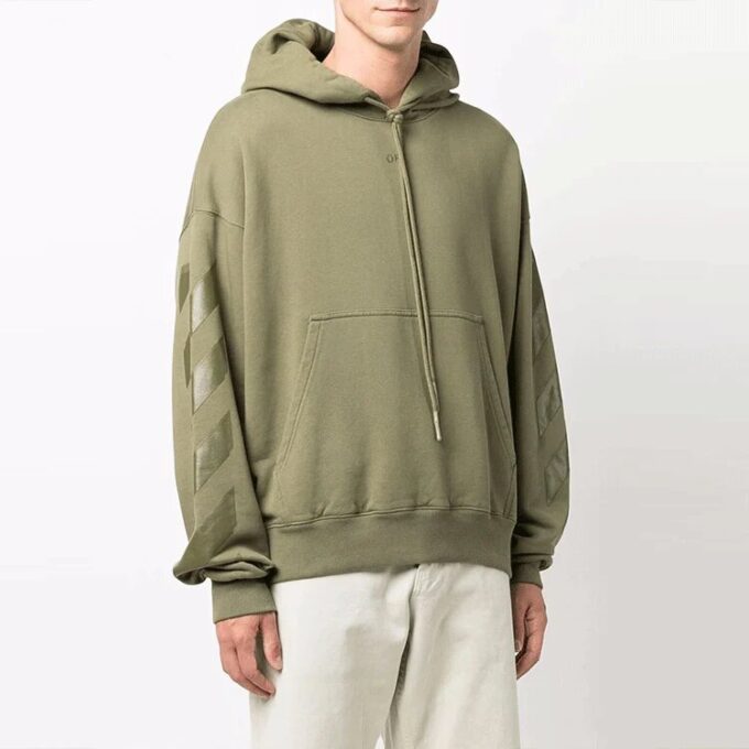 Off-White Hombre FW21 Estampado con capucha Manga larga Corte holgado Verde