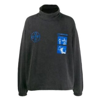 Off-White Hombre FW21 Estampado Cuello alto Manga larga Corte holgado Negro Gris