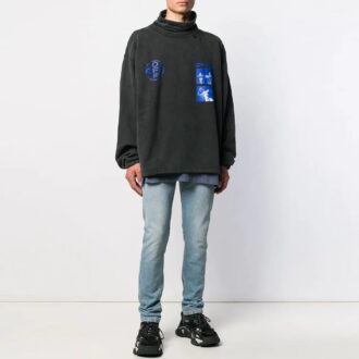 Off-White Hombre FW21 Estampado Cuello alto Manga larga Corte holgado Negro Gris