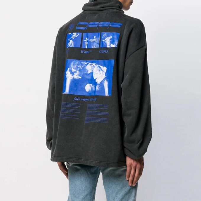 Off-White Hombre FW21 Estampado Cuello alto Manga larga Corte holgado Negro Gris