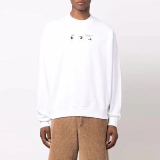 Off-White Hombre FW21 Jersey de cuello redondo con estampado de Arrows, corte holgado, blanco Off-White Hombre FW21 Jersey de cuello redondo con estampado de Arrows, corte holgado, blanco