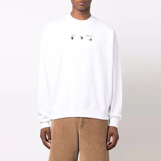 Off-White Hombre FW21 Jersey de cuello redondo con estampado de Arrows, corte holgado, blanco