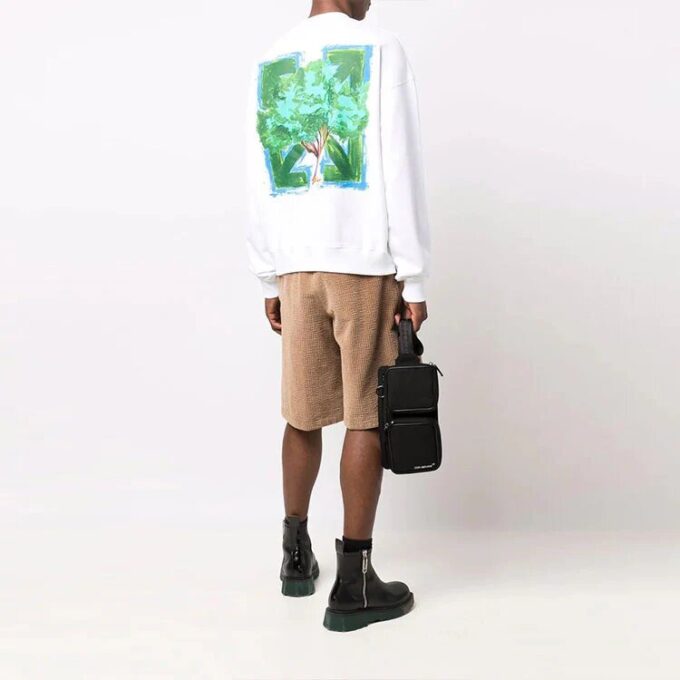 Off-White Hombre FW21 Jersey de cuello redondo con estampado de Arrows, corte holgado, blanco