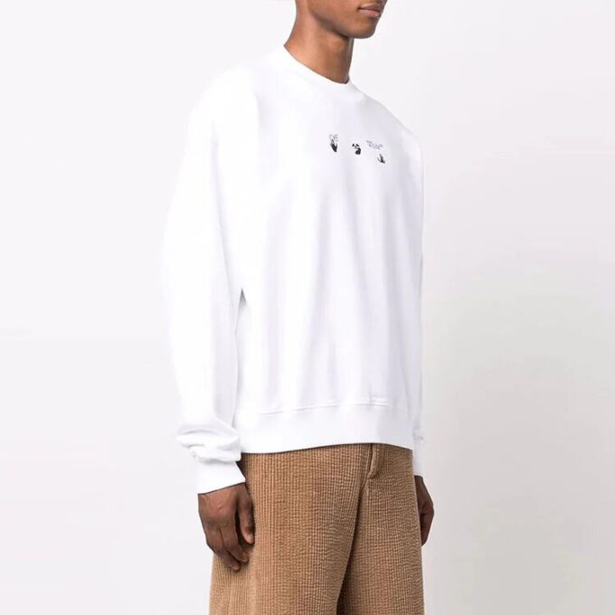 Off-White Hombre FW21 Jersey de cuello redondo con estampado de Arrows, corte holgado, blanco