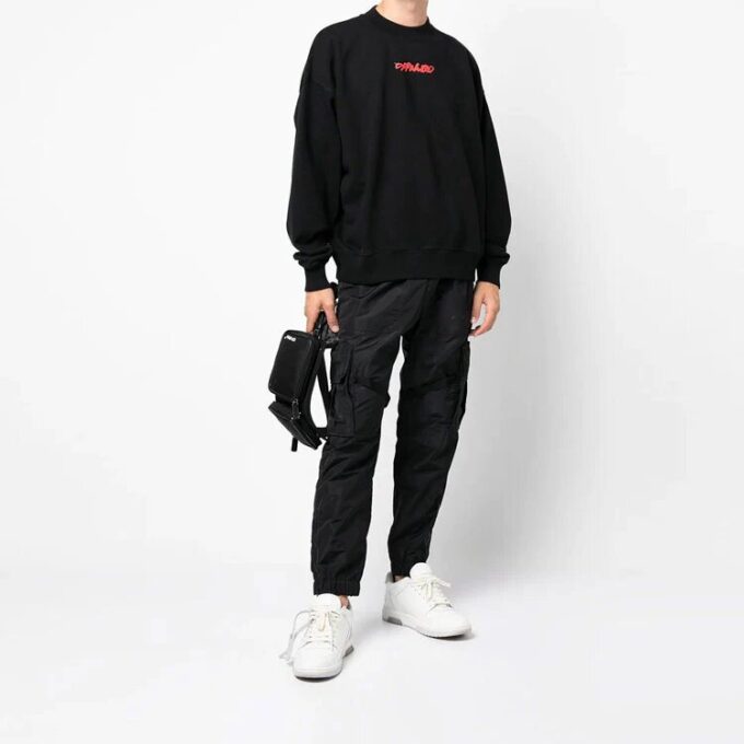 Off-White Hombre FW21 Jersey de cuello redondo con estampado de Arrows y logotipo, corte holgado, negro