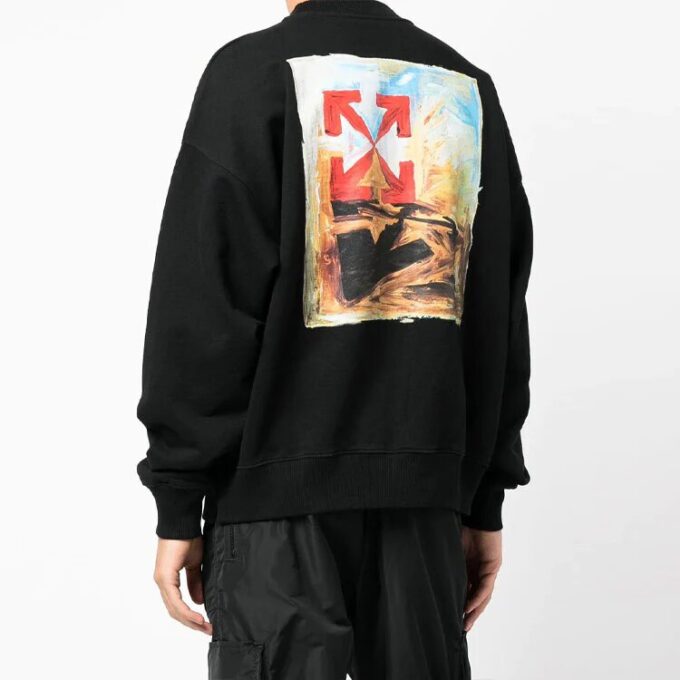 Off-White Hombre FW21 Jersey de cuello redondo con estampado de Arrows y logotipo, corte holgado, negro
