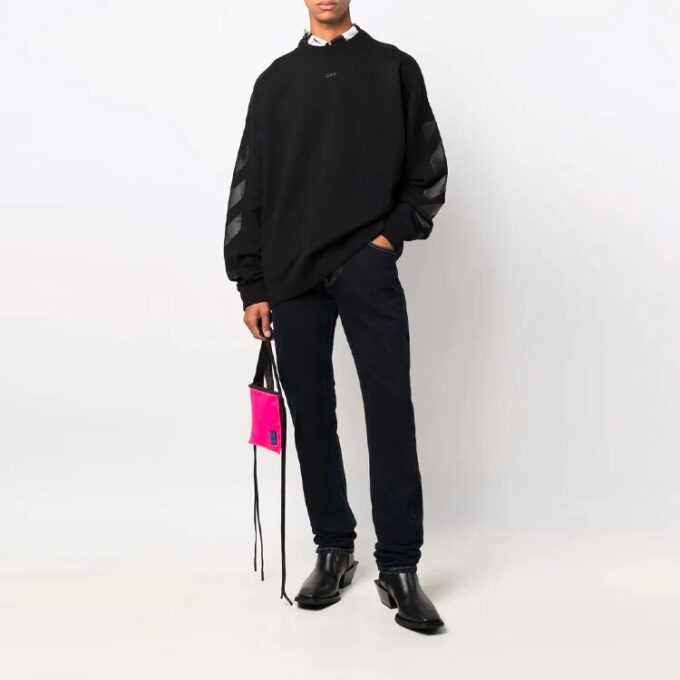 Off-White Hombre FW21 Jersey de cuello redondo con estampado de logotipo, corte holgado, negro