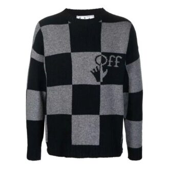 Off-White Hombre FW21 Jersey de punto con intarsia y logotipo en cuadrícula, versión Ordinary, negro