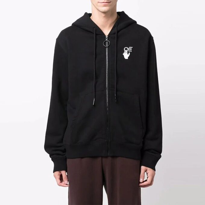 Off-White Hombre FW21 Logo Patrón de flechas Cremallera Corte holgado Negro