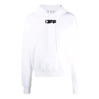 Off-White Hombre FW21 Sudadera con capucha, cordón, estampado en el pecho, manga larga y corte holgado, color blanco Off-White Hombre FW21 Sudadera con capucha, cordón, estampado en el pecho, manga larga y corte holgado, color blanco