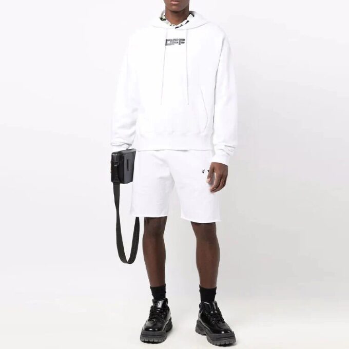 Off-White Hombre FW21 Sudadera con capucha, cordón, estampado en el pecho, manga larga y corte holgado, color blanco
