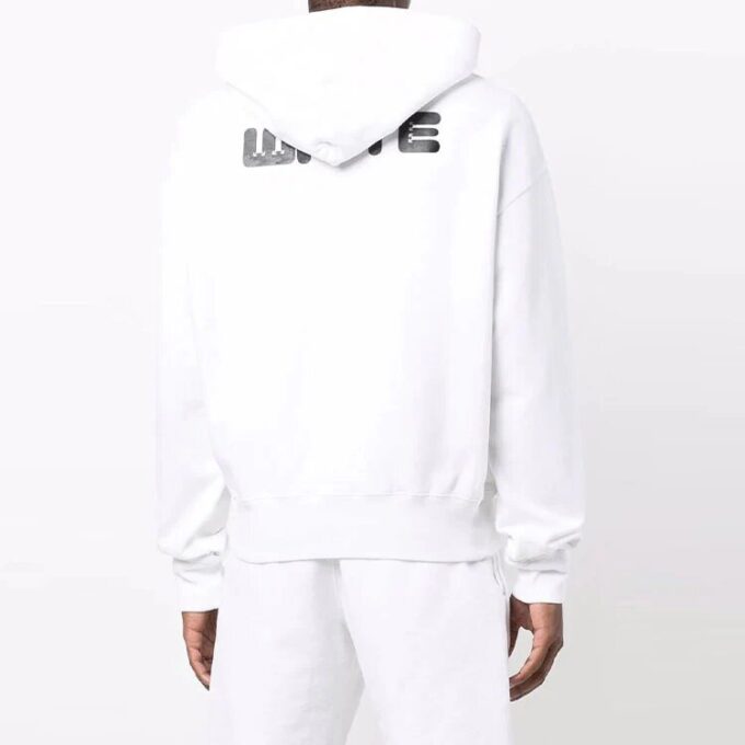 Off-White Hombre FW21 Sudadera con capucha, cordón, estampado en el pecho, manga larga y corte holgado, color blanco