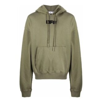 Off-White Hombre FW21 Sudadera con capucha, cordón y estampado del logotipo en el pecho, manga larga, corte holgado, verde Off-White Hombre FW21 Sudadera con capucha, cordón y estampado del logotipo en el pecho, manga larga, corte holgado, verde