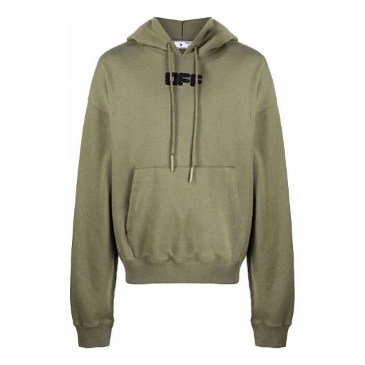 Off-White Hombre FW21 Sudadera con capucha, cordón y estampado del logotipo en el pecho, manga larga, corte holgado, verde