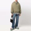 Off-White Hombre FW21 Sudadera con capucha, cordón y estampado del logotipo en el pecho, manga larga, corte holgado, verde