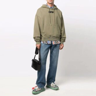 Off-White Hombre FW21 Sudadera con capucha, cordón y estampado del logotipo en el pecho, manga larga, corte holgado, verde Off-White Hombre FW21 Sudadera con capucha, cordón y estampado del logotipo en el pecho, manga larga, corte holgado, verde