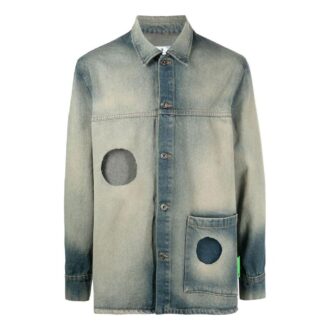 Off-White Hombre FW22 Chaqueta de un solo pecho con aberturas Denim Versión Ordinary Azul grisáceo