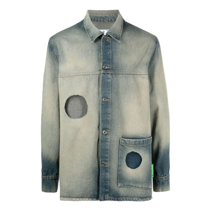 Off-White Hombre FW22 Chaqueta de un solo pecho con aberturas Denim Versión Ordinary Azul grisáceo