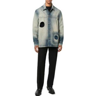 Off-White Hombre FW22 Chaqueta de un solo pecho con aberturas Denim Versión Ordinary Azul grisáceo