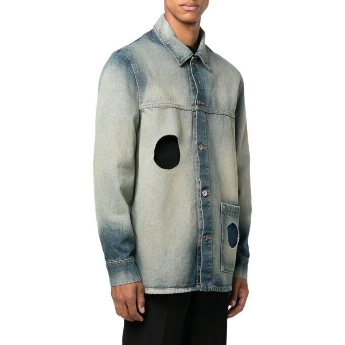 Off-White Hombre FW22 Chaqueta de un solo pecho con aberturas Denim Versión Ordinary Azul grisáceo