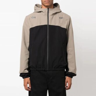Off-White Hombre FW22 Colores contrastantes Estampado de Arrows Chaqueta con capucha y cremallera Corte holgado Negro Gris