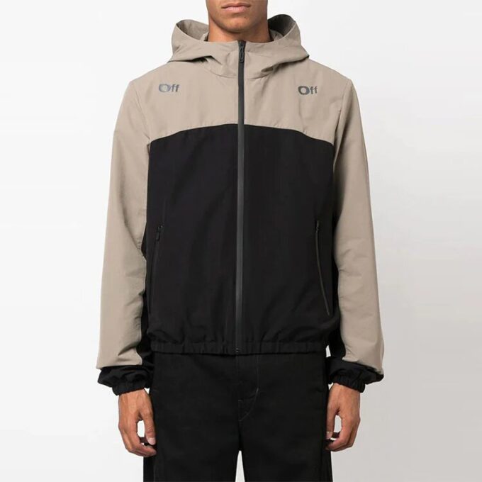 Off-White Hombre FW22 Colores contrastantes Estampado de Arrows Chaqueta con capucha y cremallera Corte holgado Negro Gris