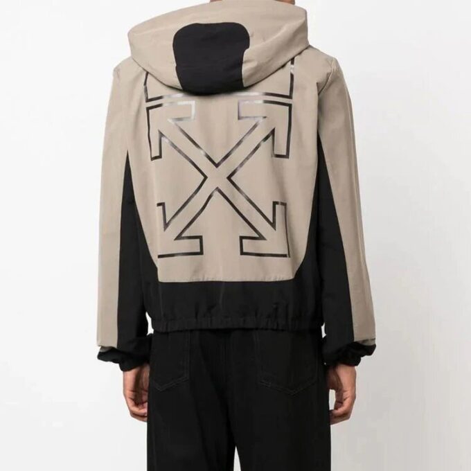 Off-White Hombre FW22 Colores contrastantes Estampado de Arrows Chaqueta con capucha y cremallera Corte holgado Negro Gris