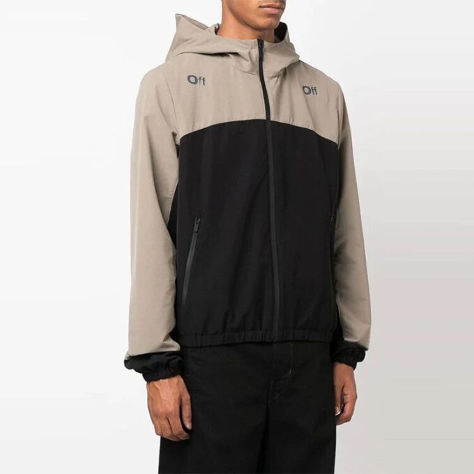Off-White Hombre FW22 Colores contrastantes Estampado de Arrows Chaqueta con capucha y cremallera Corte holgado Negro Gris