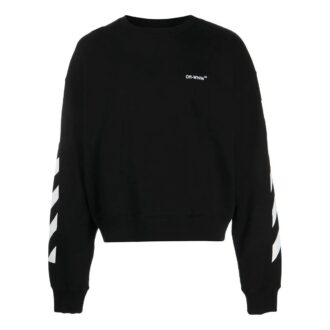 Off-White Hombre FW22 Estampado de logotipo a rayas Cuello redondo Manga larga Corte holgado Otoño Negro