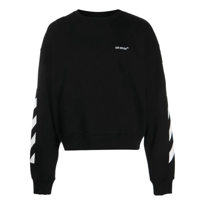 Off-White Hombre FW22 Estampado de logotipo a rayas Cuello redondo Manga larga Corte holgado Otoño Negro