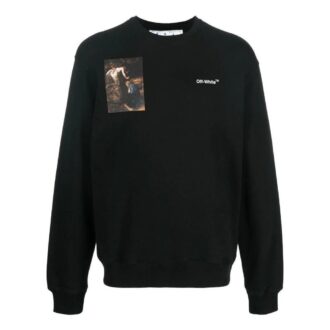 Off-White Hombre FW22 Estampado de Personajes Cuello Redondo Manga Larga Corte Holgado Negro