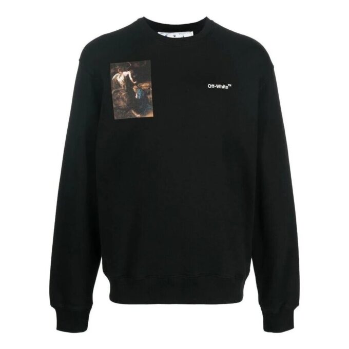 Off-White Hombre FW22 Estampado de Personajes Cuello Redondo Manga Larga Corte Holgado Negro