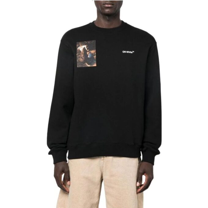 Off-White Hombre FW22 Estampado de Personajes Cuello Redondo Manga Larga Corte Holgado Negro