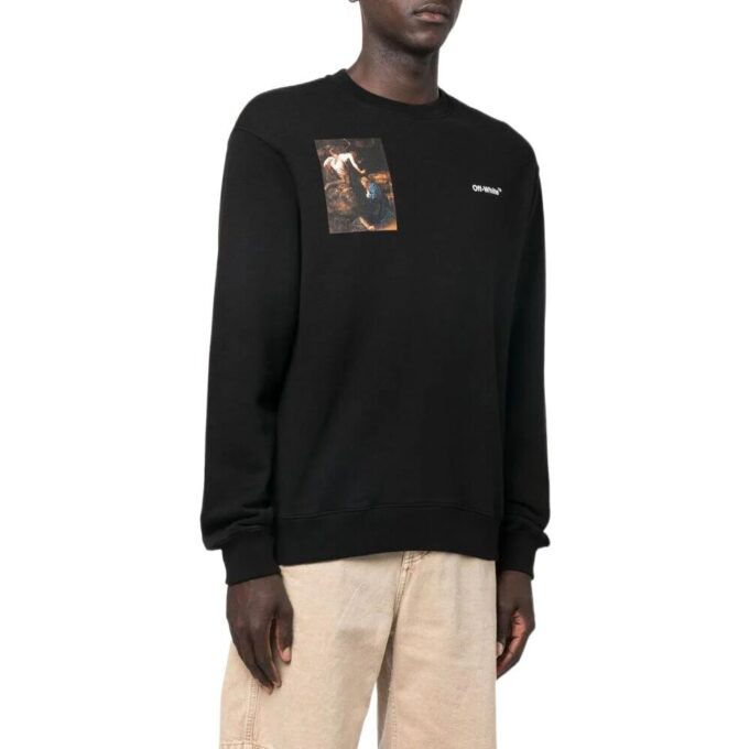 Off-White Hombre FW22 Estampado de Personajes Cuello Redondo Manga Larga Corte Holgado Negro