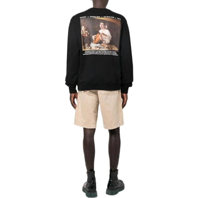 Off-White Hombre FW22 Estampado de Personajes Cuello Redondo Manga Larga Corte Holgado Negro