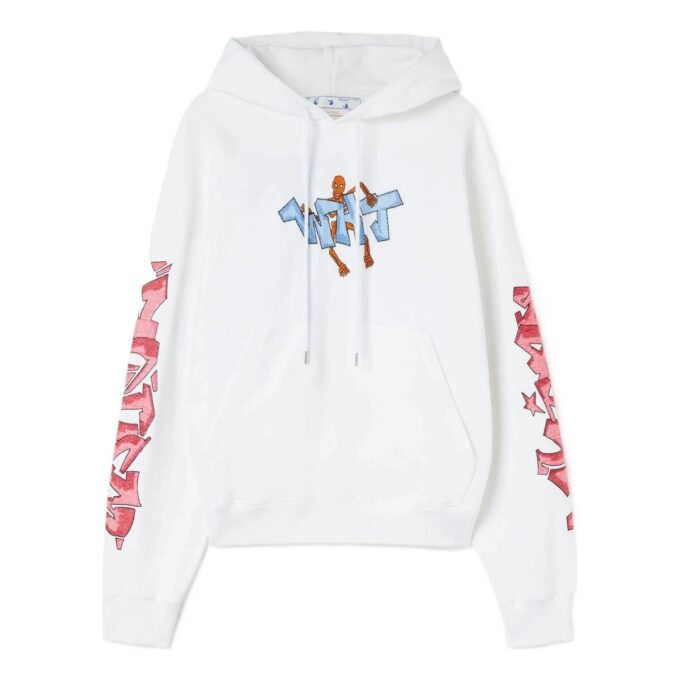 Off-White Hombre FW22 Graffiti Suelto Con capucha Manga larga Blanco