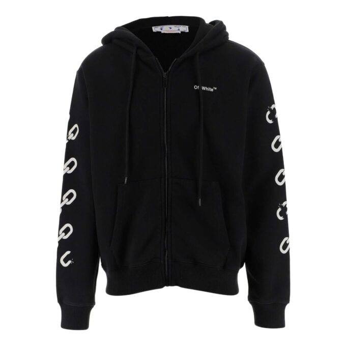 Off-White Hombre FW22 Logo de cadena estampado Cremallera Corte holgado Otoño Negro