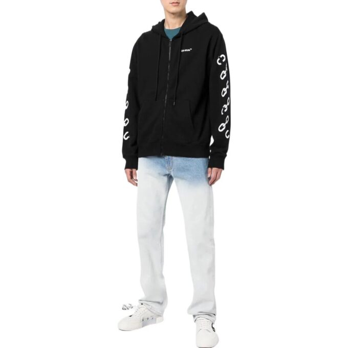 Off-White Hombre FW22 Logo de cadena estampado Cremallera Corte holgado Otoño Negro