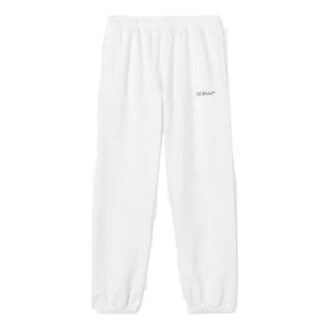 Off-White Hombre FW22 Pantalones deportivos con estampado de flechas en la espalda, cintura elástica y pies ajustados, blancos