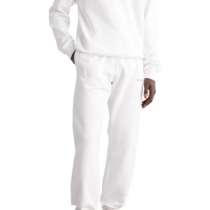 Off-White Hombre FW22 Pantalones deportivos con estampado de flechas en la espalda, cintura elástica y pies ajustados, blancos