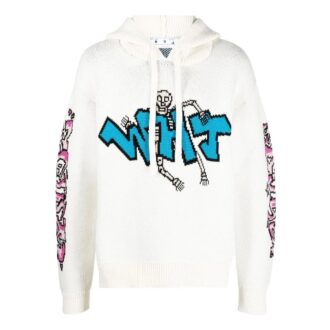 Off-White Hombre FW22 Sudadera con capucha de manga larga de color liso con estampado de grafitis, blanca