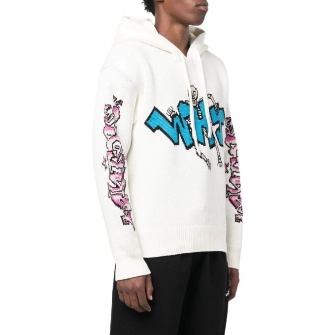 Off-White Hombre FW22 Sudadera con capucha de manga larga de color liso con estampado de grafitis, blanca