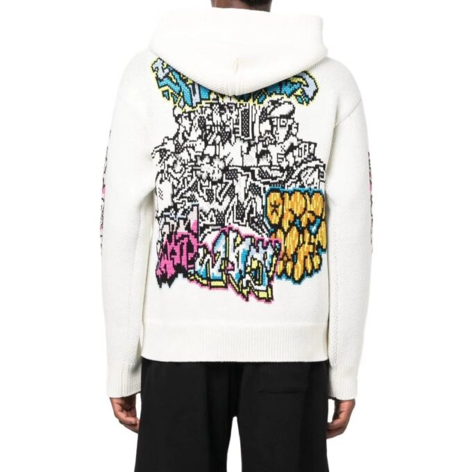Off-White Hombre FW22 Sudadera con capucha de manga larga de color liso con estampado de grafitis, blanca