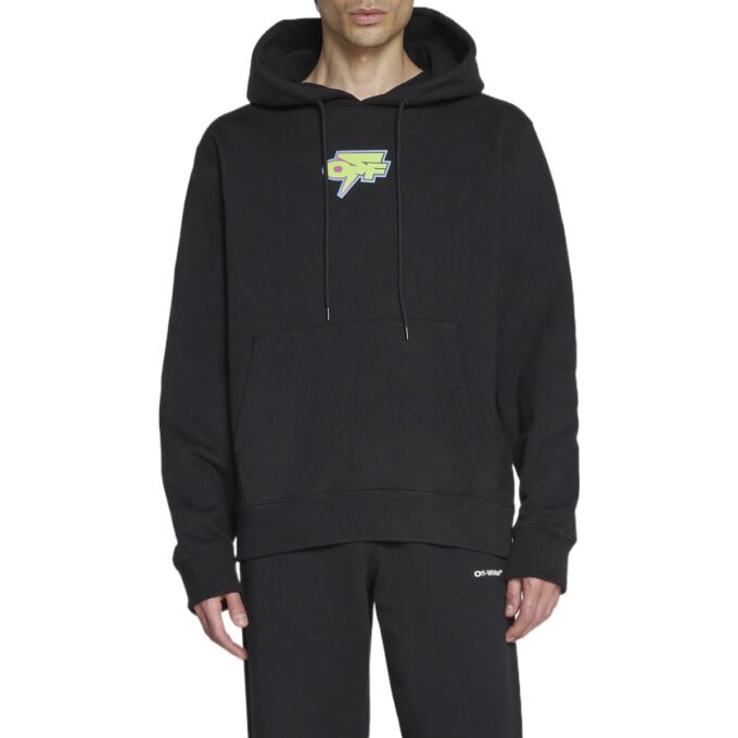 Off-White Hombre FW22 Sudadera con capucha y estampado del logotipo en la espalda, manga larga, versión estándar, negro